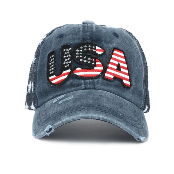 yuqude USA 250th Anniversary Unisex Embroidery Grid American Flag Cap, Adjustable Neutral Baseball Hat for Summer Outdoor Navy,One Size