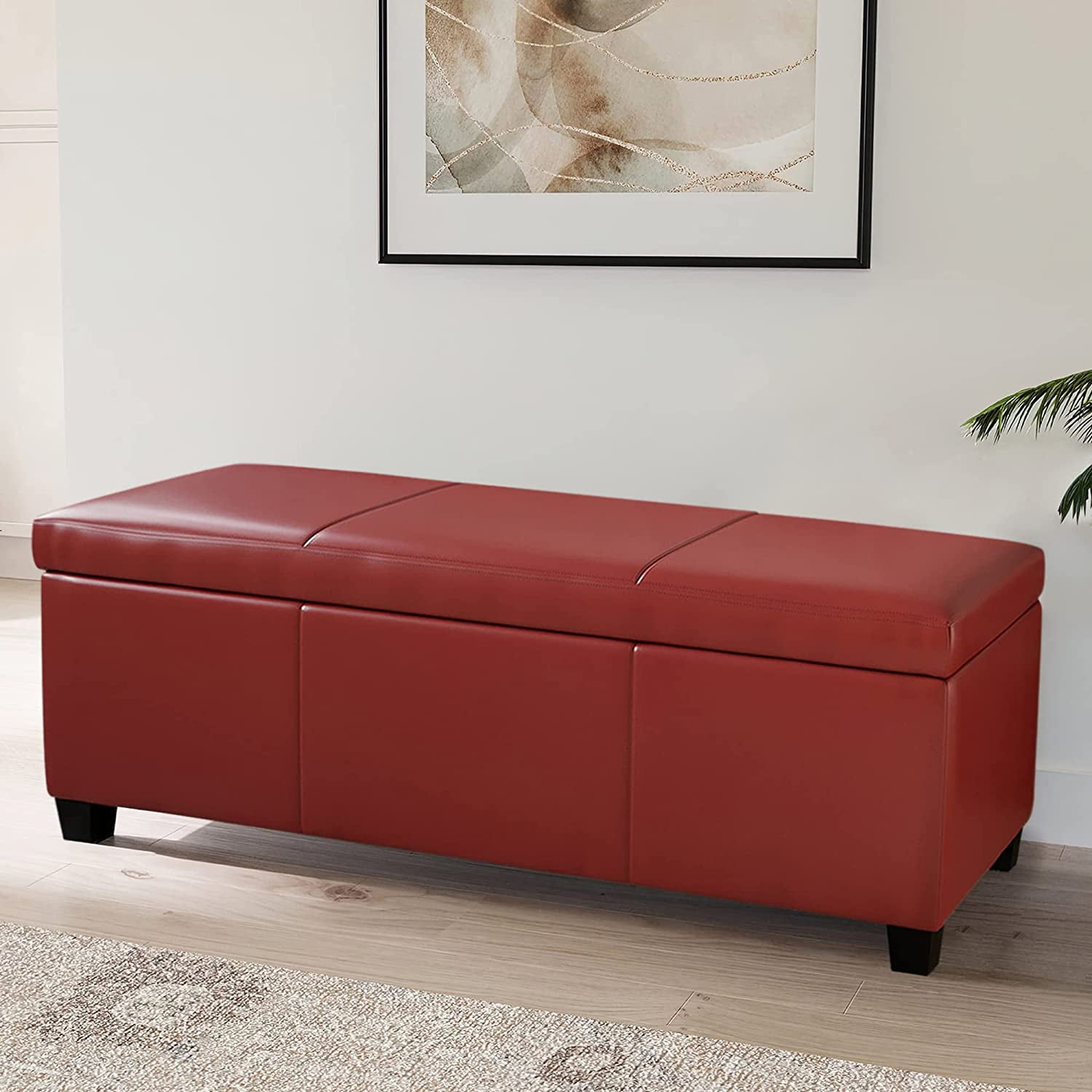 yurfcvgh 47 Inch Storage Ottoman Faux Leather Storage Bench Bedroom ...