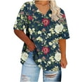 thumbnail image 1 of yuson Womens V-Neck Shirts Plus Size Floral Print Casual Blouses Short Sleeve Summer Loose Fit Tops Navy Shirts XXXXXL, 1 of 5