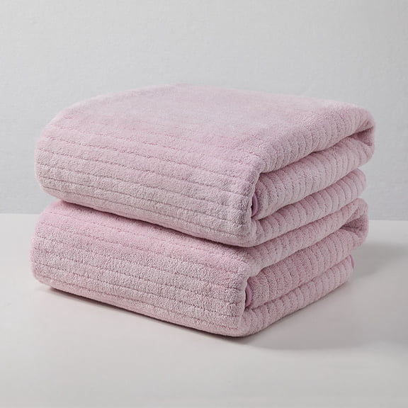 yutyrds 2Pcs Coral Velvet Towels, Absorbent Dry Hair Towel, Strip Patterned, for Sofa Bedding Bathroom, 75*35cm