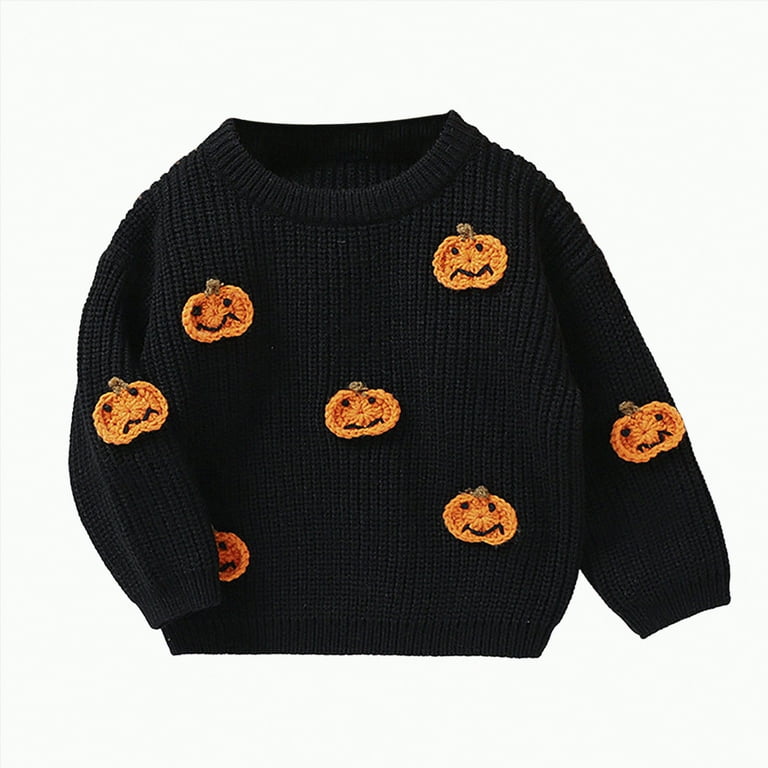 yuuuggc Baby Girl Halloween Clothes Toddler Baby Boy Girl Halloween Outfit  Pumpkin/Ghost Knit Sweater Oversized Crewneck Knitted Pullover