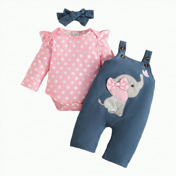yuuuggc Baby Girl Outfits 3-6 Months Suspender Jumpsuit Long Sleeve Ruffled Romper + Cute Cartoon Pants + Headband Fall Winter Outfits(Pink,3-6 Months)