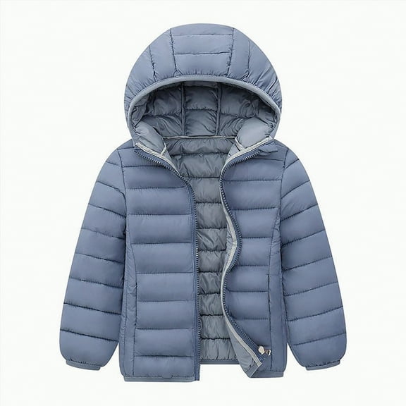 yuuuggc Boy Coat with Pocket Hooded Jacket toddler Windproof Zipper Thick Warm Outwear Hot down Jacket(Grey,5-6 Years)
