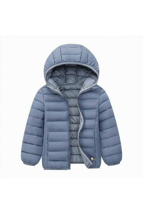 Boy Coat with Pocket Hooded Jacket toddler Windproof Zipper Thick Warm Outwear Hot down Jacket(Grey,5-6 Years)
