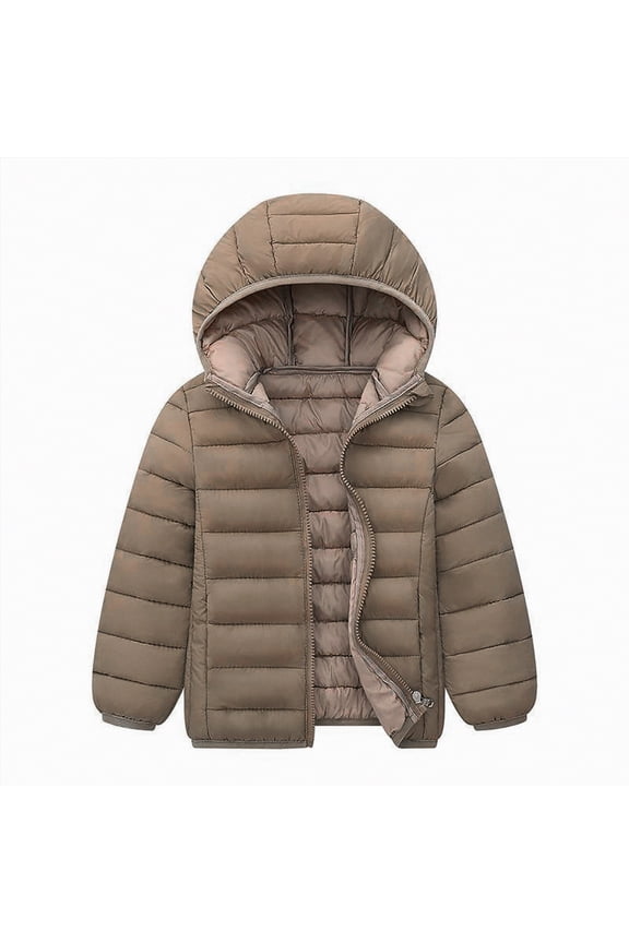Boy Coat with Pocket Hooded Jacket toddler Windproof Zipper Thick Warm Outwear Hot down Jacket(Khaki,8-9 Years)