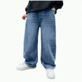 thumbnail image 1 of yuuuggc Boy Jeans Boys Cargo Baggy Pants Elastic Waist Wide Leg Jeans Casual Demin Pants with Pockets(Light Blue,7-8 Years), 1 of 9