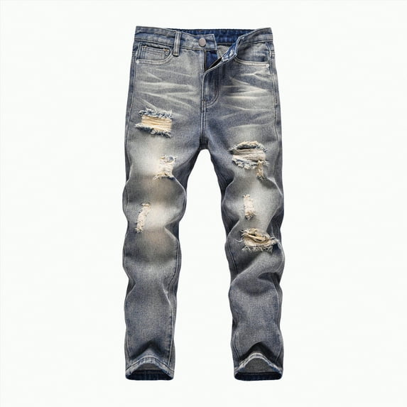 yuuuggc Boy's Skinny Fit Ripped Destroyed Distressed Fashion Denim Jeans Pants(Blue,7-8 Years)