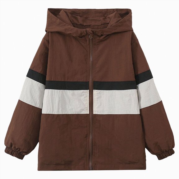 yuuuggc Boys Lightweight Jacket Little and Big Boys Hooded Softshell Jacket, Lightweight(Coffee,7-8 Years)