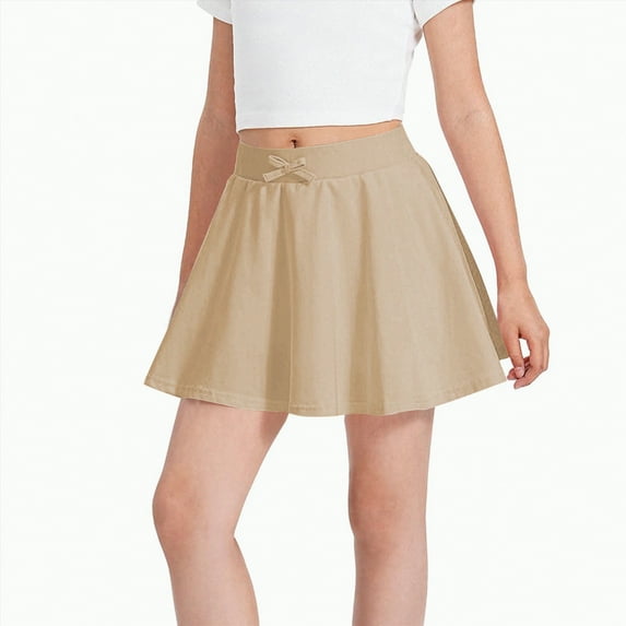 yuuuggc Girl Skirt Toddler Baby Girl Skirts Flared Girls Mini Skorts Stretch Tennis Skater Uniform Athletic Skirts with Shorts Pockets(Khaki,9-10 Years)