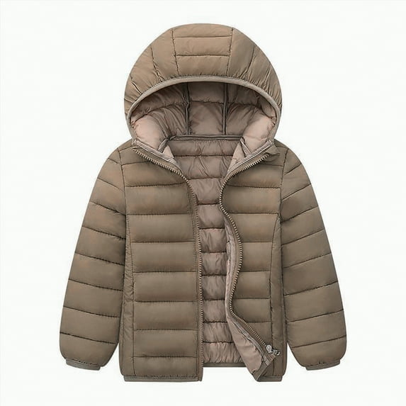 yuuuggc Girls Coat with Pocket Hooded Jacket toddler Windproof Zipper Thick Warm Outwear Hot down Jacket(Khaki,11-12 Years)