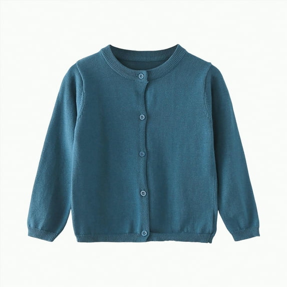 yuuuggc Girls Crewneck Cardigan Long Sleeve Children Button Cotton Sweater Uniform Sweaters for Little Girls Girls Cardigans 7-8(Sky Blue,3-4 Years)