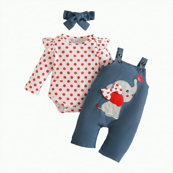 yuuuggc Kids Clothes Suspender Jumpsuit Long Sleeve Ruffled Romper + Cute Cartoon Pants + Headband Fall Winter Outfits(Red,12-18 Months)