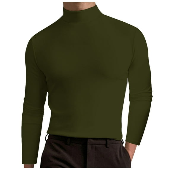 yuuuggc Men's Long Sleeve Shirt Neck T Shirts Pullover High Neck Turtleneck Shirts for Men(AG,2XL)