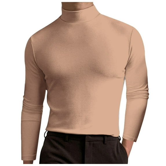 yuuuggc Men's Shirts Long Sleeve Casual Slim Fit Turtleneck T Shirts Lightweight Basic Cotton Pullovers Shirts for Men(Rose Gold,S)