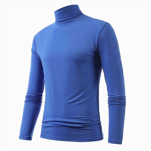 yuuuggc Mens Long Sleeve Tee Shirts Casual Turtleneck Pullover Tops Slim Fit Basic Lightweight Sweaters(Blue,S)