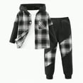 thumbnail image 1 of yuuuggc Size 4-10 Years Toddler Boys Clothes Flannel Plaid Hooded Sweatshirt & Pants 3-Piece Set Boys Fall Winter Outfits Set Outfits Baby Boy(Black,6-7 Years), 1 of 7