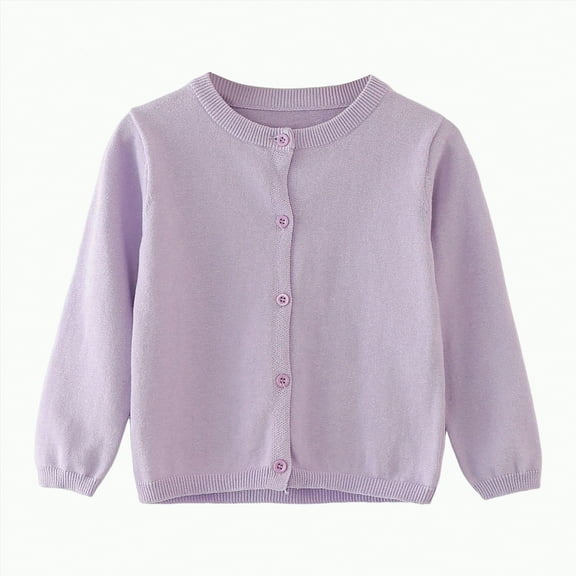 yuuuggc Toddler Long Sleeve Cardigan Sweaters Girls Sweater(Light Purple,18-24 Months)