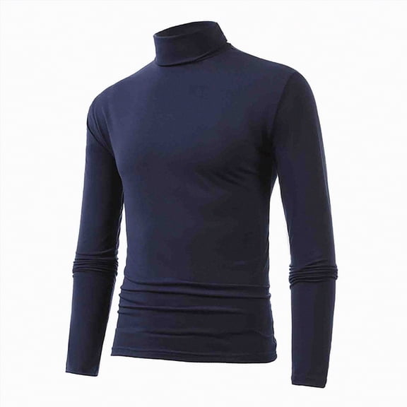 yuuuggc Turtleneck Shirt Men Neck Cotton Long Sleeve Undershirts Slim Fit Tight Thermal T Shirts Turtle Neck Basics Regular Fit Sweater(Navy,M)