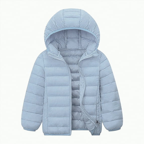 yuuuggc Winter Coats for Toddler Girls ,Kids Lightweight Padded Hooded Puffer Autumn and Winter Coat(Light Blue,13-14 Years)