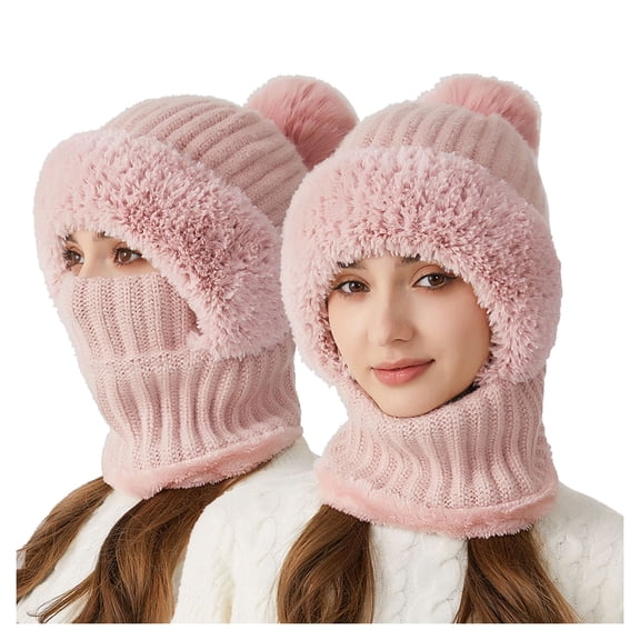 yuwang 3-in-1 Winter Beanie Scarf & Mask Set , Cozy Fleece-Lined Knit Hat with Ear Flaps Windproof Warm Hooded Neck Warmer for Outdoor Cycling