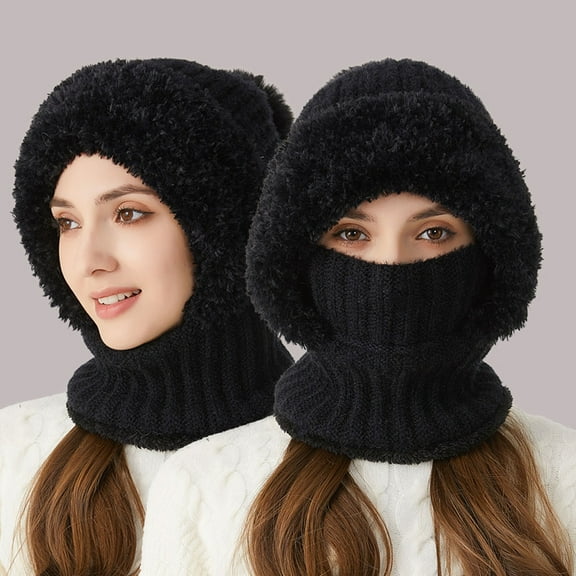 yuwang 3-in-1 Winter Beanie Scarf & Mask Set , Cozy Fleece-Lined Knit Hat with Ear Flaps Windproof Warm Hooded Neck Warmer for Outdoor Cycling