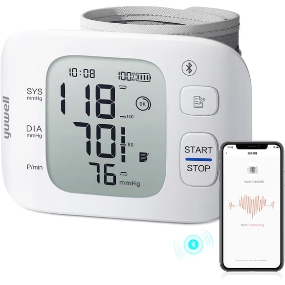 yuwell Smart Wrist Blood Pressure Monitor with Bluetooth | Medical Grade, BP Machine for Home Use | Ultra Light Weight, Smart Inflation Cuff, Large Display, Rechargeable Battery, App for iOS &