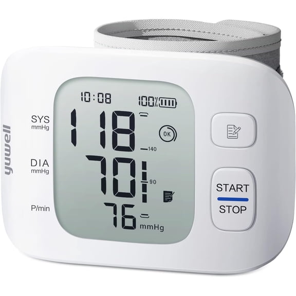yuwell Wrist Blood Pressure Monitor | Clinical Accuracy, BP Machine for Home Use | Ultra Light Weight, Smart Inflation Blood Pressure Cuff, Large Display, 74 Readings, Rechargeable