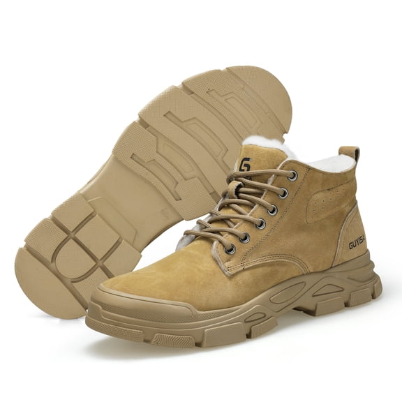 ywluxe Men's Winter Steel Toe Work Boots - High Top Suede Safety Shoes, Anti-Impact Anti-Puncture, Heat-Resistant Insulated Cotton Lined, Non-Slip Wear-Resistant Work Boots