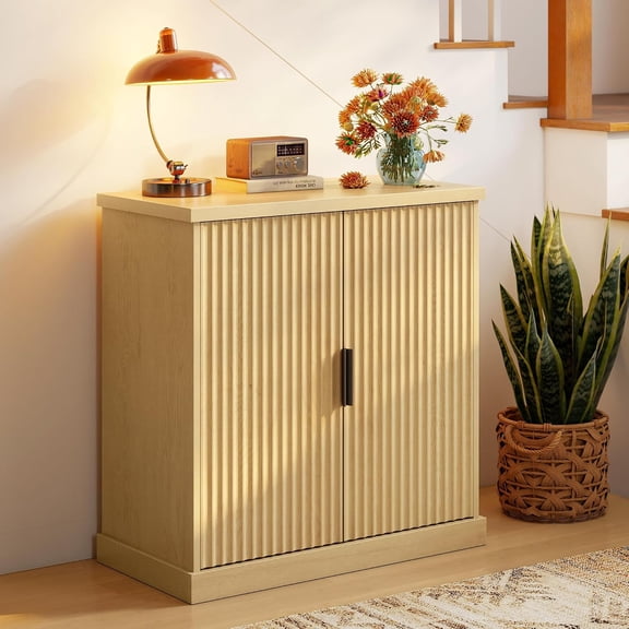 yx MAXE Collection - Buffet Cabinet, Fluted Console Cabinet, Sideboard with Adjustable Shelf, Mid Century Modern Buffet Table, 15.8 x 29.9 x 31.5 Inches, Oak Beige UBBK344Y01