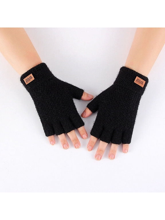 Winter Thermal Fingerless Gloves for Men Women, Warm knitted Half Finger Mittens-Dark Grey