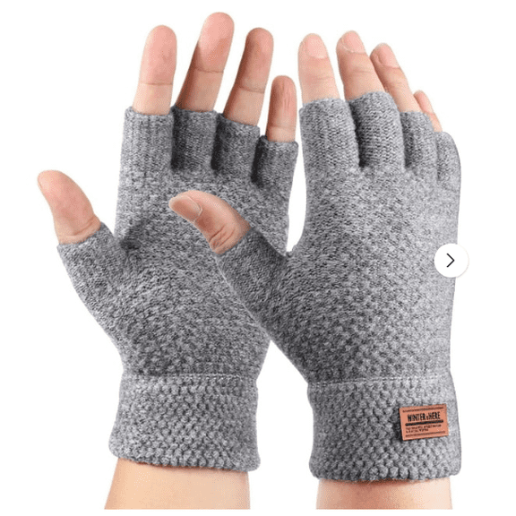 yzARTche Winter Thermal Fingerless Gloves for Men Women, Warm knitted Half Finger Mittens-Dark Grey