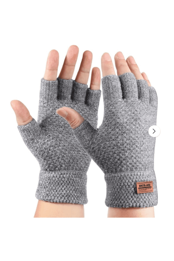 Winter Thermal Fingerless Gloves for Men Women, Warm knitted Half Finger Mittens-Dark Grey