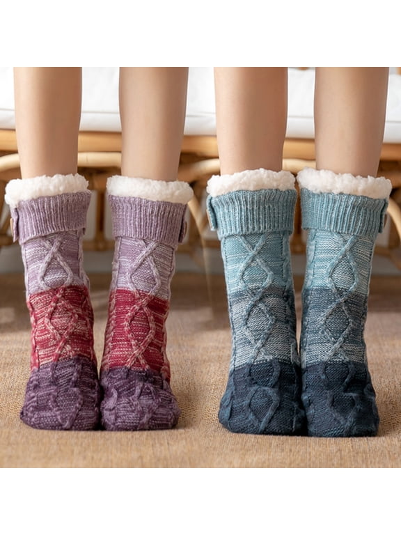 Women's Winter Fuzzy Warm Cozy Sherpa Lined Slipper Socks with Grippers, Non Slip Super Soft Thick Floor Sock
