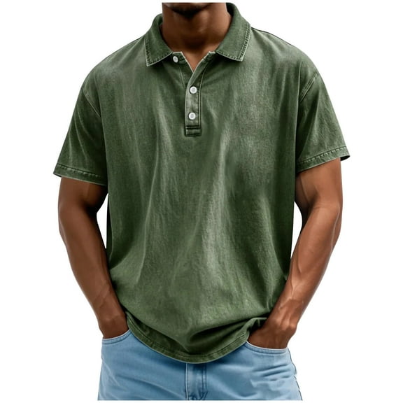 yzhmyr Men's Polo Shirts Short Sleeve Distressed Washed T-Shirts Button Casual Summer Solid Button Dress Polo Shirt Tee Tops