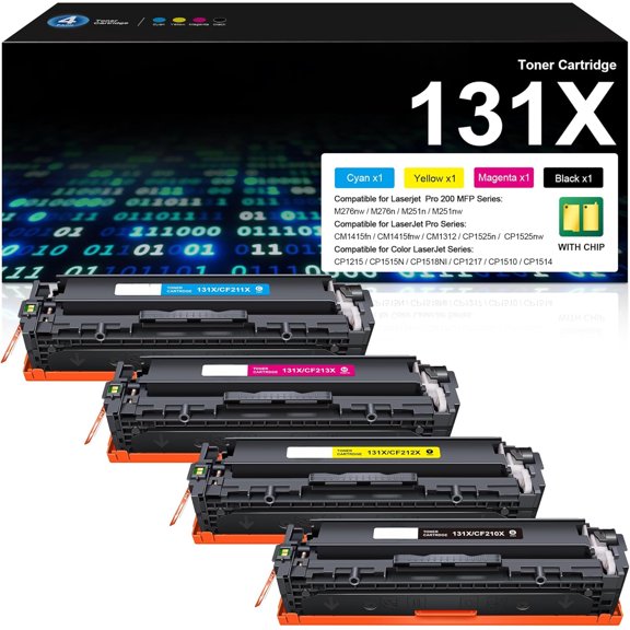 z 131X Toner Cartridge Replacement for HP 131A 131X Toner Cartridges CF210X, Works with HP Laserjet Pro 200 Color MFP M276nw M251nw M276n M251n Series Printer (Black, Cyan, Yellow, Magenta, 4-Pack)