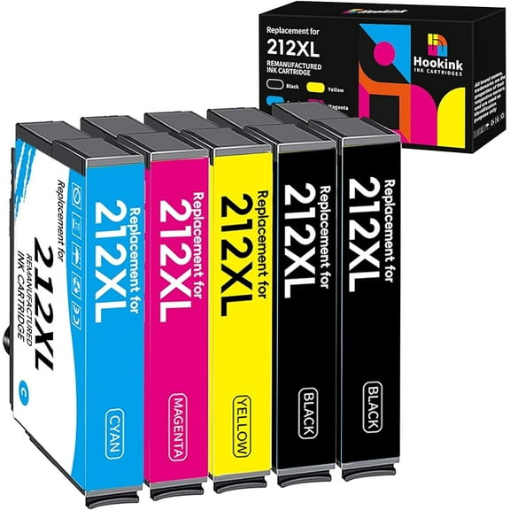 z 212XL Ink Cartridge Replacement for Epson 212 Ink Cartridge 212 XL T212 Work with Workforce WF-2850 WF-2830 Expression Home XP-4100 XP-4105 (2 Black Cyan Yellow Magenta, 5-Pack)