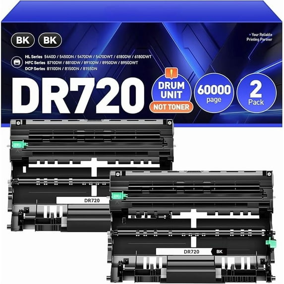 z DR720 Drum Unit(Not Toner)2-Pack Replacement for Brother DR720 DR-720 Imaging Drum Compatible for Brother HL-5450DN HL-5470DW HL-6180DW MFC-8710DW MFC-8910DW MFC-8950DW DCP-8150DN 8155DN