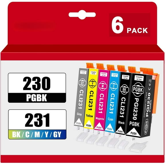 z PGI-230 CLI-231 Ink Cartridges Replacement for Canon 230 231 PGI230 CLI231 PGI-230 CLI-231 Ink Compatible for PIXMA TS8820 Printer 6 Color Multi-Pack (PGBK/BK/C/M/Y/Grey, 6 Pack)