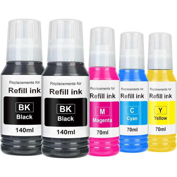 Replacement for Epson 502 Ink Refill Bottles Work with ET-2850 ET-3850 ET-4850 ET-15000 ET 2850 ET 3850 ET15000 ET4850 ET-2760 ET-3830 ET3843 ET-3760 ET2750 ET4750 3750（5Packs- 2BK,CMY