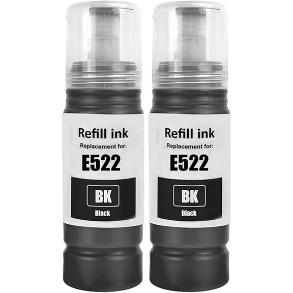 bf T522 E522 Black Ink Refill Bottles for ET-2800 ET-4800 ET-2400 ET-2803 ET-2840 ET-2720 ET-4700 ET-4810 Printer ET-2800 Ink 2 Pack 2Black
