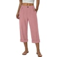 thumbnail image 1 of YUGYXL Capri Pants for Women Straight Leg Texture Pants Elastic Waist Button Capris with Pocket Summer Rolled Up Hem Pant Pink Pants XXL, 1 of 5