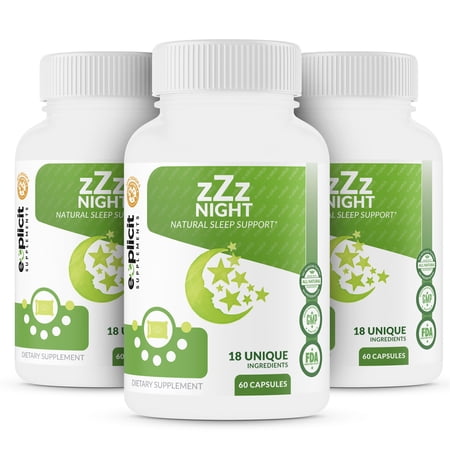 zZz Night Natural Sleep Aid - Non-Habit Sleeping Pills with Melatonin, Valerian, Chamomile & More - Promotes Relaxation & Restful Sleep for a Better Tomorrow – 3 Pack - Money Back Guarantee