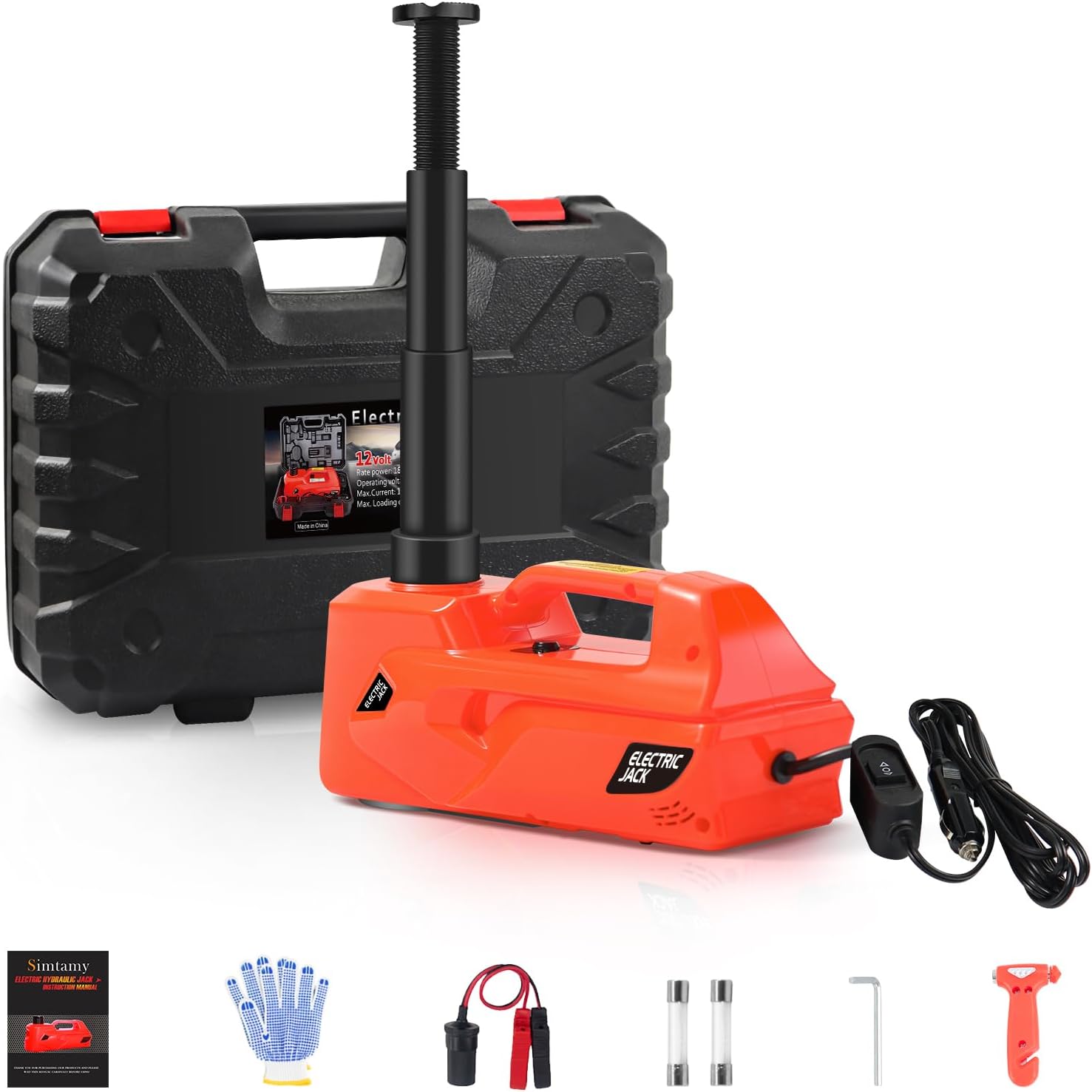 zaishang electric car jack 5ton 12v hydraulic car jack lift (lifting range: 6.1~17.7 inch) built-in safety hammer, and led light for suv mpv sedan truck change tires garage repair