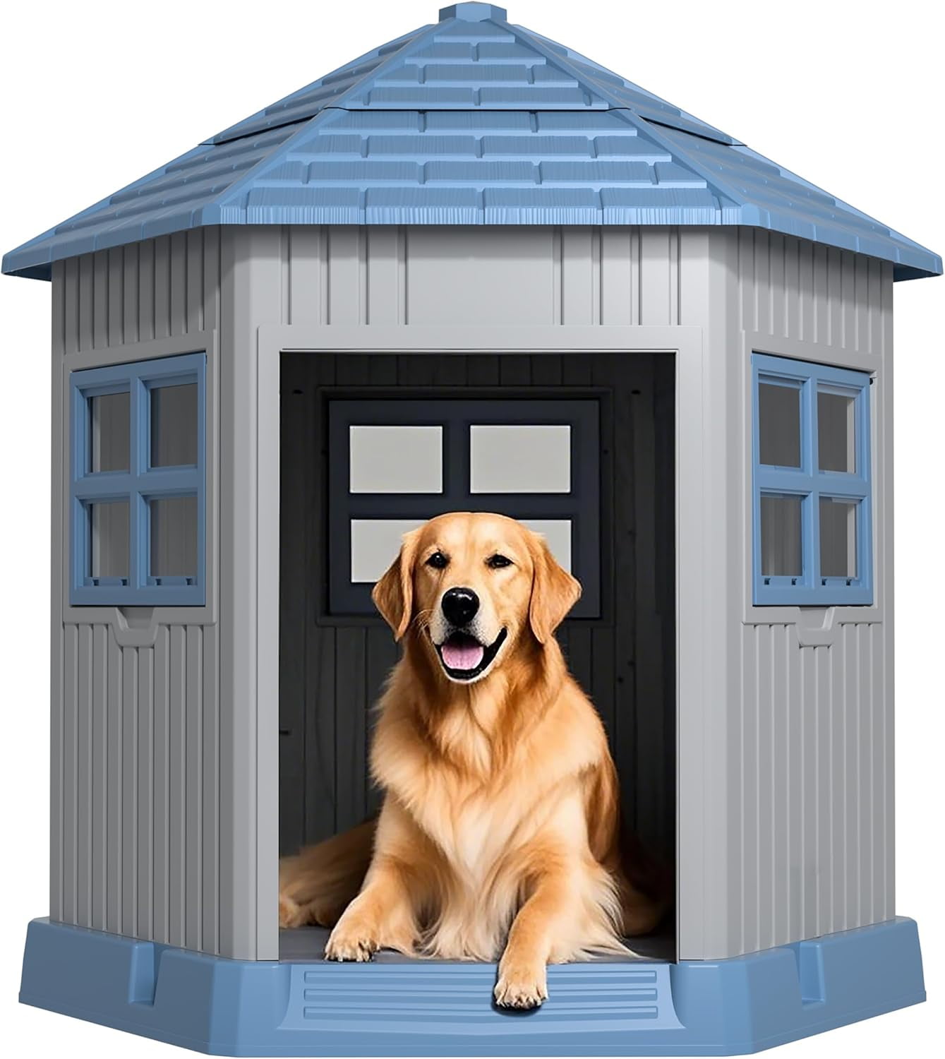 View of zalema Dog House Indoor Outdoor Durable Large Dog Shelter with Outside ...