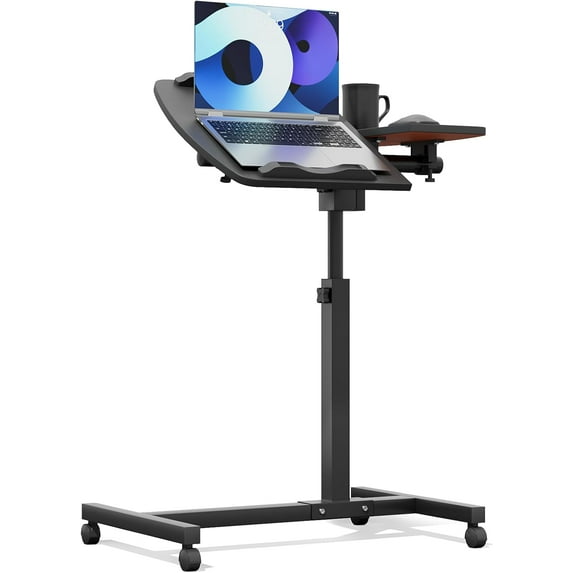zalema Height Adjustable Rolling Desk Mobile Portable Laptop Stand Cart Small Sit Standing Desk Computer Table Workstation for Home Office, Black