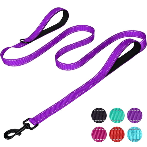 zalens Dog Leash Double Handle 5ft Long, Padded Traffic Handle and Reflective, Purple