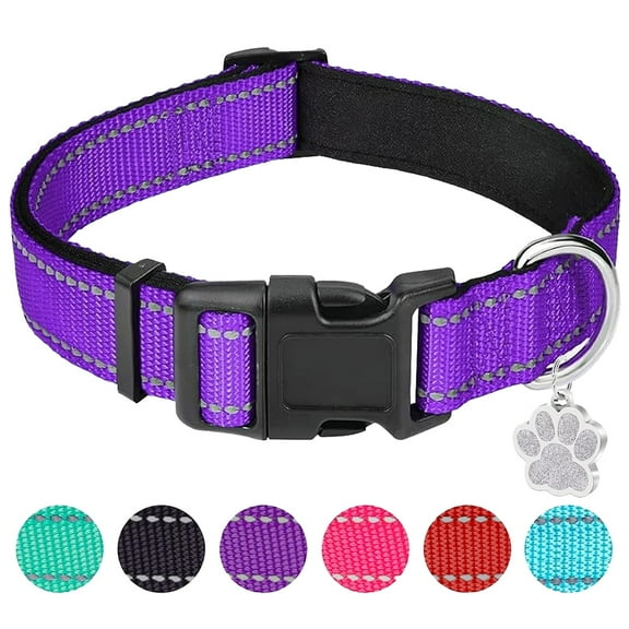 zalens Reflective Dog Collar, Adjustable Soft Neoprene Padded Breathable Nylon, Purple, XS