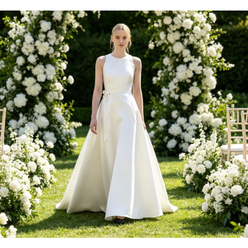 wedding dress korean style zanzanmeow Registry Minimalist Satin Sleeveless High Waist A-Line Light Wedding 2026 New Bride Simple Versatile Outer Dress Elegant Temperament Banquet Evening Gown Long Dress related:astrum-bandeau-satin-top-black-179-rose