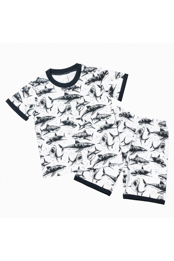 2-8T Boys' Two Piece Dinosaur Sleepwear Top and Bottom Pajama Set Kids Cool Short Summer Pjs (White, 3-4 Years)