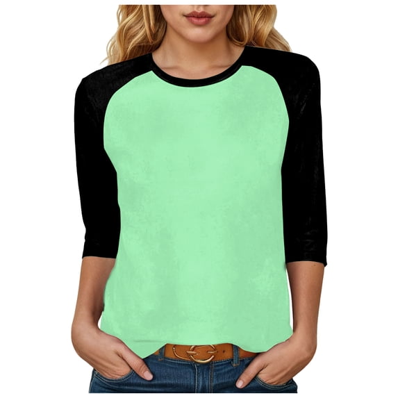 zaveiop 3/4 Sleeve Tops for Women Workout Jersey Shirts Baseball Style Raglan Tshirts Casual Color Block Tees Comfy Steetwear (Mint Green, S)